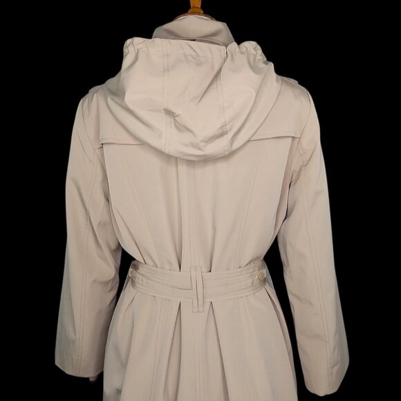 London Fog Maxi Trench Coat Size Large Hooded Belt Removable Liner Khaki - Picture 9 of 16